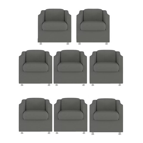 Kit 8 Poltronas Decorativa Bia Matérial Sintético Cinza - Twdecora