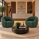 Ver mais imagens de Kit 2 Poltrona Giratória 360° Orgânica Bouclé Sala Nuvem:Courino Sintético/ Verde