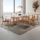 Ver imagem 1 de Sala de Jantar Mesa Flora 180cm Tampo Laqueado com Vidro Canto Moeda e 6 Cadeiras Eva Premium