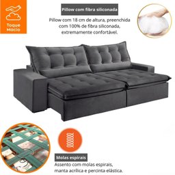 Sofá Retrátil e Reclinável 2,50cm com Pillow e Molas Ensacadas Montebello - Movenzo Estofados - 4