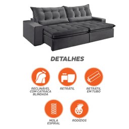 Sofá Retrátil e Reclinável 2,50cm com Pillow e Molas Ensacadas Montebello - Movenzo Estofados - 10