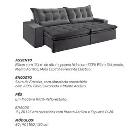 Sofá Retrátil e Reclinável 2,50cm com Pillow e Molas Ensacadas Montebello - Movenzo Estofados - 9