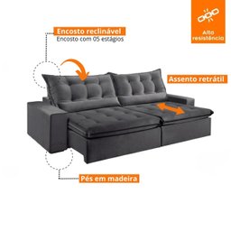 Sofá Retrátil e Reclinável 2,50cm com Pillow e Molas Ensacadas Montebello - Movenzo Estofados - 7