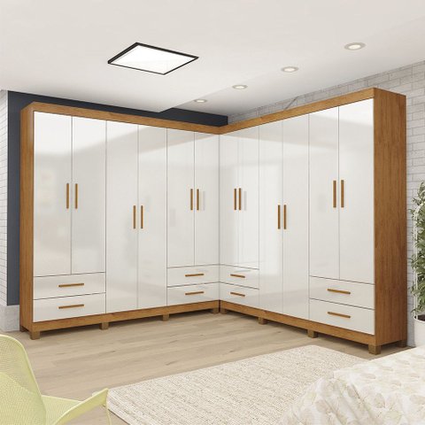 Closet Casal Duplo Lu 12PTS 8 Gavetas sem Espelho com Pés Quadrados Carioca Móveis