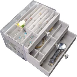 Porta Jóias Portátil Divisória Organizador Feminino Multius Cor Cinza-claro - 5