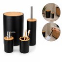 Ver imagem 1 de Conjunto Banheiro 4 Pecas Lixeira Tampa Bambu 6 Litros Escova Sanitaria Kit Acessorios Porta Sabonet