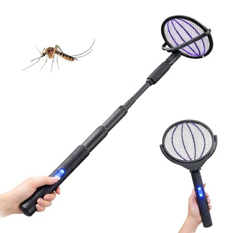Raquete Eletrica Mata Mosquito Bastao Retratil Mosca Inseto Luz Uv Repelente Recarregavel Parede Mes