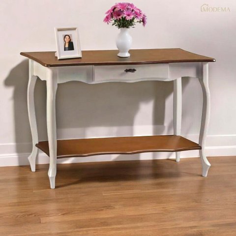 Aparador para Sala com Pés Luis Xv Gaveta e Prateleira 1019p Linz Móveis - Off White/imbuia