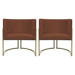 Kit 2 Poltronas Decorativa Recepção Luna Suede Cores Base de Ferro Champagne - 1