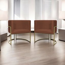 Kit 2 Poltronas Decorativa Recepção Luna Suede Cores Base de Ferro Champagne - 2