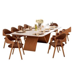 Mesa Pão de Açúcar Vidro Off White com 10 Cadeiras Nicole Marrom 240x120