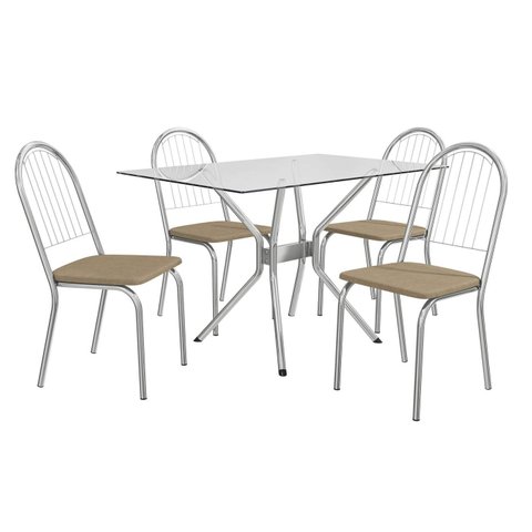 Conjunto de Mesa Completo com 4 Cadeiras Estofadas Cmc1026cr Kappesberg Crome
