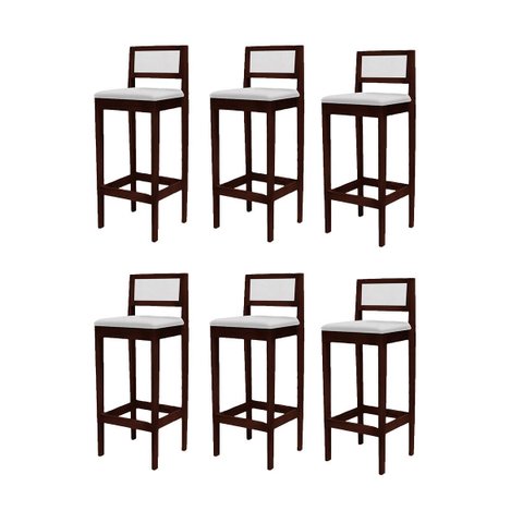 Kit 6 Banquetas Madeira Espaço Gourmet Estofadas com Encosto: Imbuia com Sintético Off White