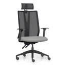 Ver imagem 1 de Cadeira Escritório Giratória Presidente Flow F02 Base Preta Crepe Cinza - Lyam Decor