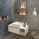 Ver imagem 1 de Kit Completo Lavabo com Cuba e Espelho Branco Amêndoa Tecno Mobili