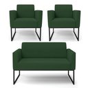 Ver imagem 1 de Sofá Namoradeira com 2 Poltronas Base Industrial Preto Marisa Veludo Verde D03 - D'Rossi