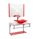 Ver imagem 1 de Gabinete de Vidro 60cm Cuba Chanfrada Vermelho + Torneira Cascata - Dahora