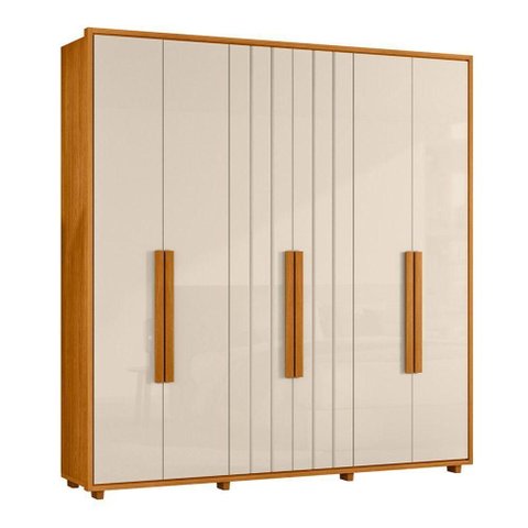Guarda-roupa Casal Portinari Ripado 6 Portas 4 Gavetas - 7 Decor Cinamomo e Off White