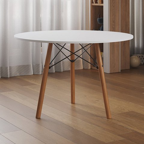 Mesa Eames Eiffel Infantil Redonda Gabi Tampo Mdp 60cm Branco 3 Pés em Madeira