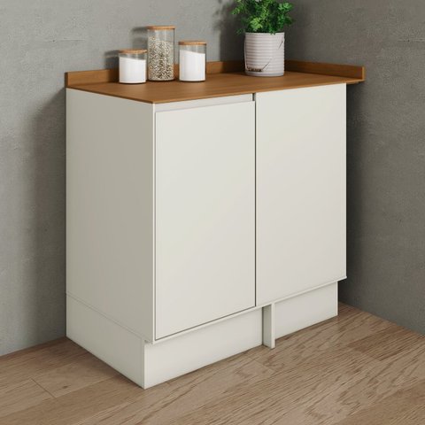 Balcão de Canto Reto 1 Porta com Tampo MDF Linha Fineze Bege/Areia/Cinamomo