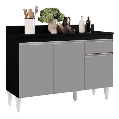 Balcão de Cozinha Lavanderia com Tampo 01 Gaveta Vick 120 cm - D’Rossi Preto e Castanho