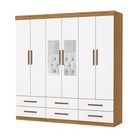 Guarda-Roupa Cancun 6 Portas 6 Gavetas com Espelho Multimóveis CR35553 Cinamomo/Branco