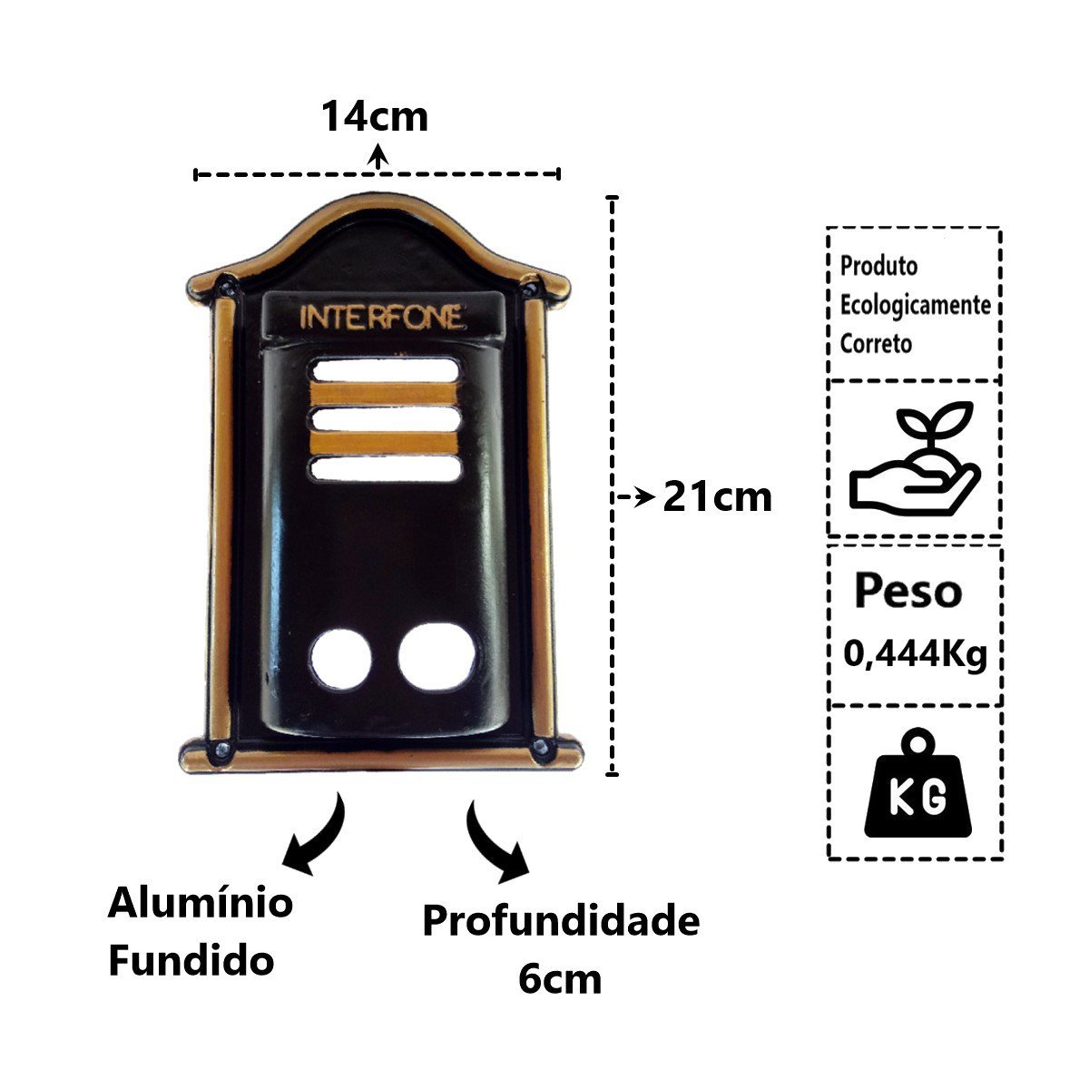 Protetor Interfone Caixa de Alumínio Fundido Ouro 21x14x6cm Brassol - 2