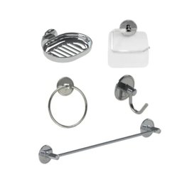 Kit acessórios para banheiro adesivo (dispensa furos) - Cromado - 1