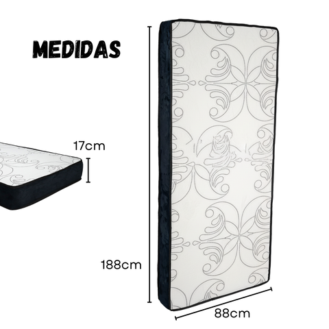 Colchão  Solteiro Branco Bordado com Espuma D28  Alta Densidade Acabamento Resistente Altura17cm