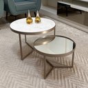 Ver imagem 1 de Conjunto Mesa de Centro Redonda Dallas Marmo Branco com Espelho - Champagne