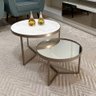 Conjunto Mesa de Centro Redonda Dallas Marmo Branco com Espelho - Champagne - 1