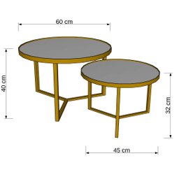 Conjunto Mesa de Centro Redonda Dallas Marmo Branco com Espelho - Champagne - 3