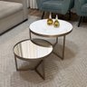 Conjunto Mesa de Centro Redonda Dallas Marmo Branco com Espelho - Champagne - 2