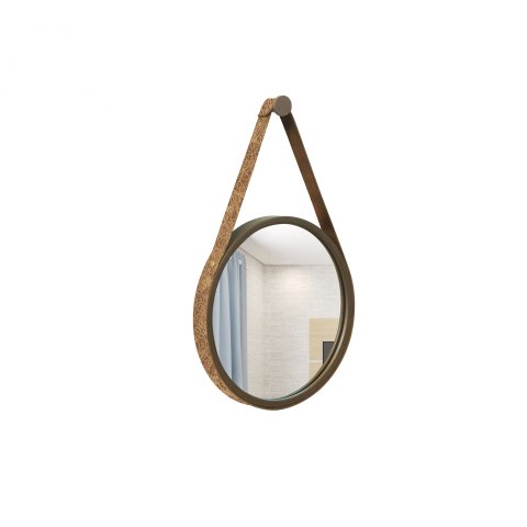 Espelho Decorativo Adnet Marrom Alça Corino Rajado 30 cm Redondo Marrom/Rajado, 30 cm
