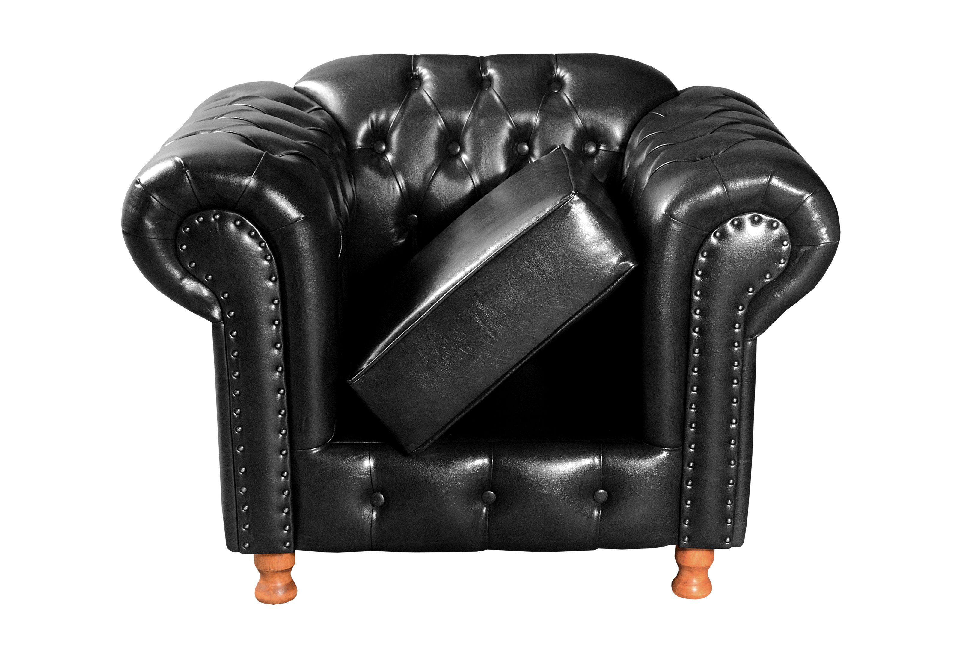 Poltrona Com Puff Capitonê Chesterfield Luís Xv - Couríssimo Preto - 5