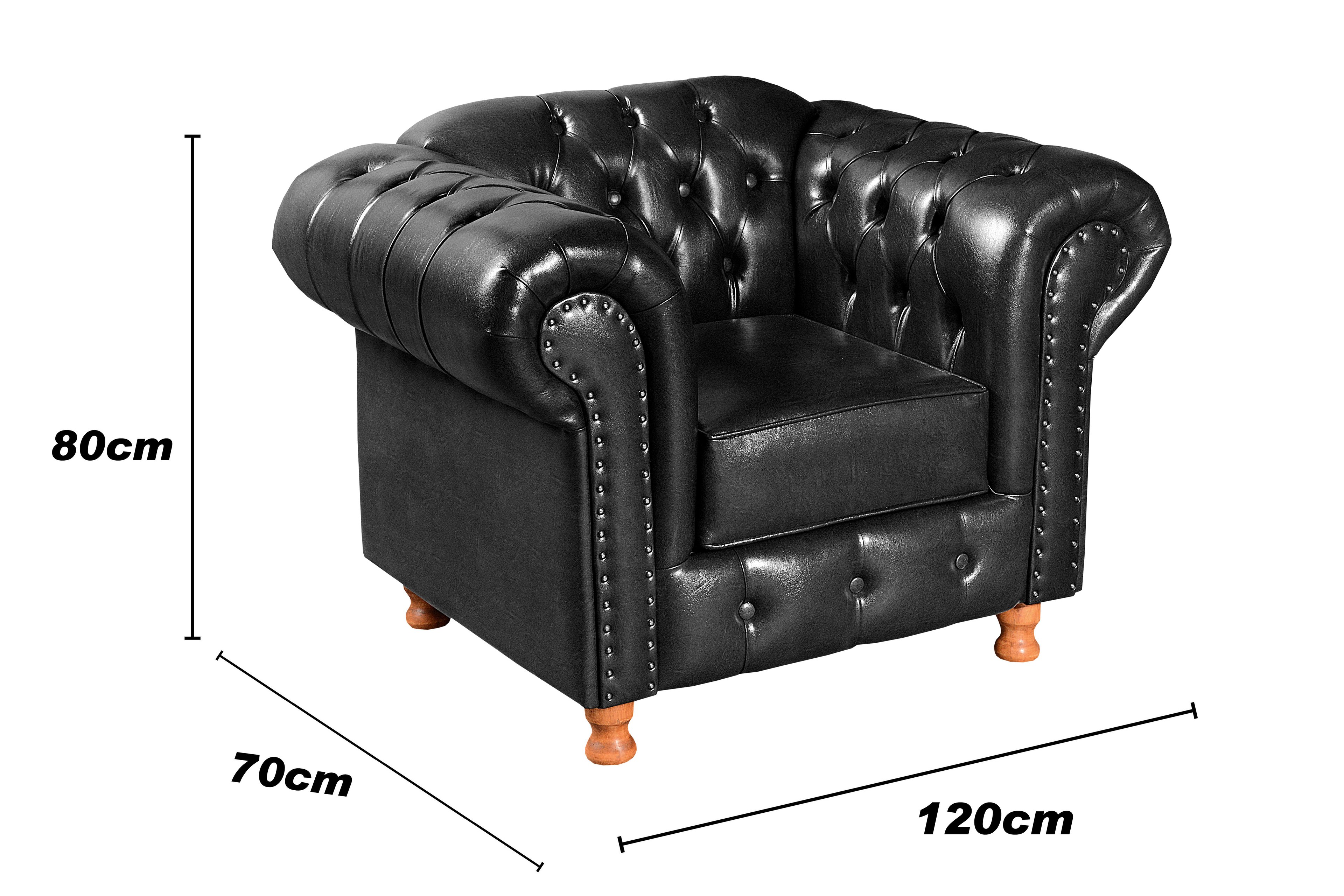 Poltrona Com Puff Capitonê Chesterfield Luís Xv - Couríssimo Preto - 9