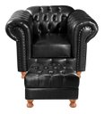 Ver imagem 2 de Poltrona Com Puff Capitonê Chesterfield Luís Xv - Couríssimo Preto