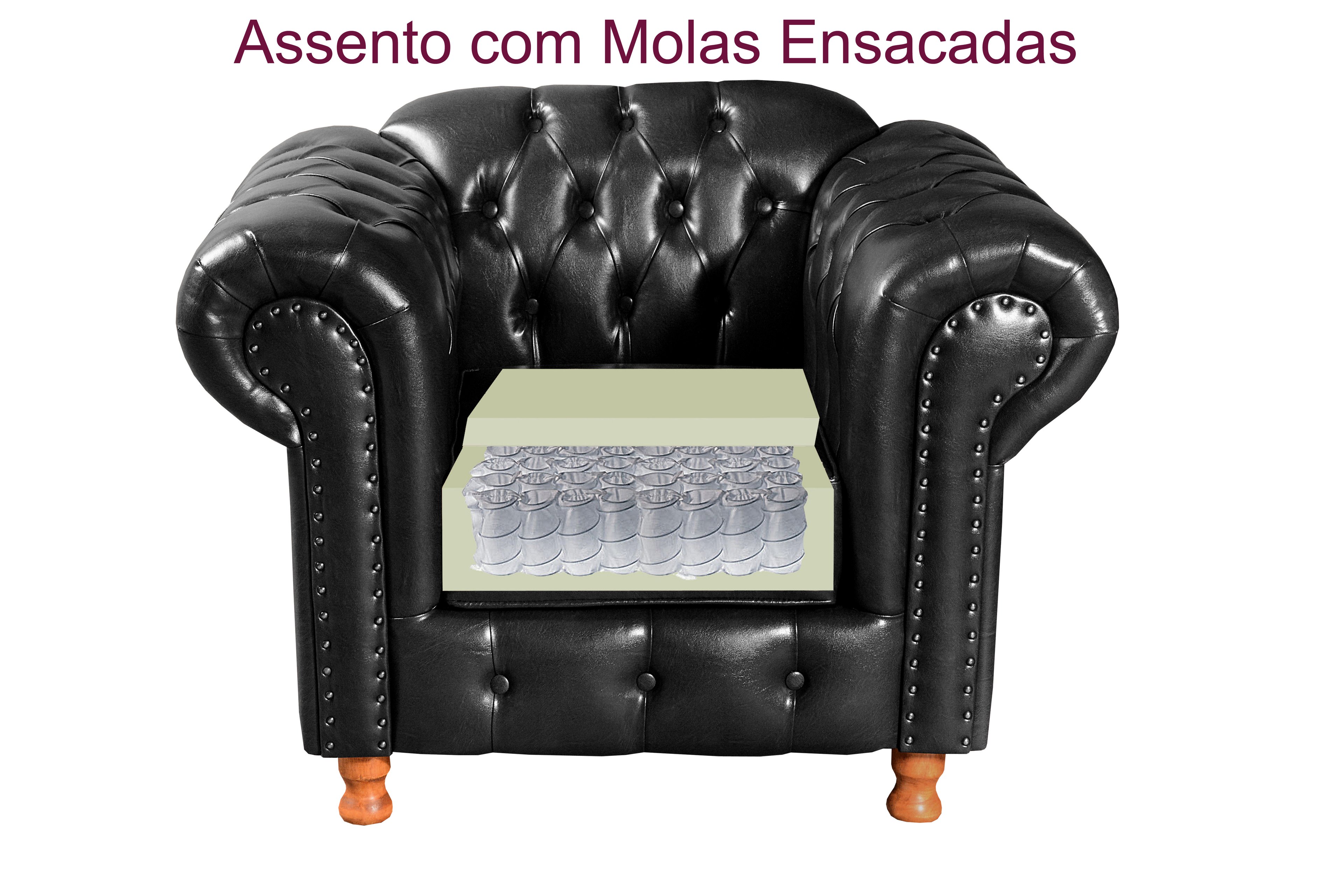 Poltrona Com Puff Capitonê Chesterfield Luís Xv - Couríssimo Preto - 4