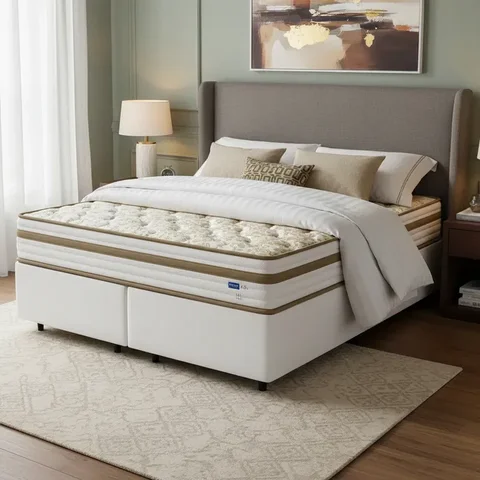 Cama Box com Colchão de Molas Ensacadas Double Face Pillow Euro Alfa Probel Queen 158cm