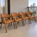 Ver imagem 1 de Kit 4 Poltronas Sala Jantar Madeira Maciça Assento Estofado Encosto Curvo Ergônomico