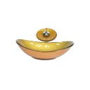 Ver imagem 1 de CUBA DE VIDRO OVAL 47CM DOURADO REAL + VALVULA + TORNEIRA CASCATA