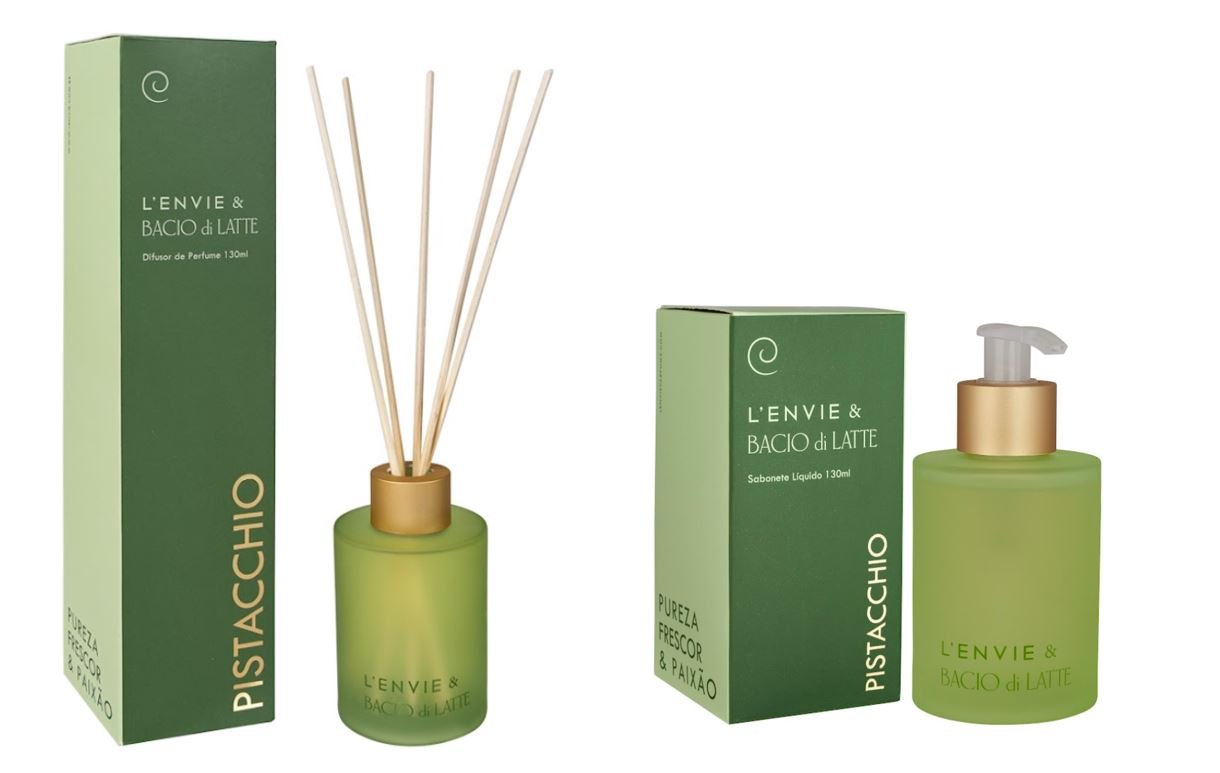 Kit Sabonete Líquido + Difusor Aromas Bacio Di Latte Lenvie Pistacchio - 1