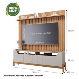 Estante Home Moema com 4 Portas Painel para TV até 70 Polegadas Permóbili Off White/Nature - 7