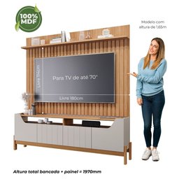 Estante Home Moema com 4 Portas Painel para TV até 70 Polegadas Permóbili Off White/Nature - 6