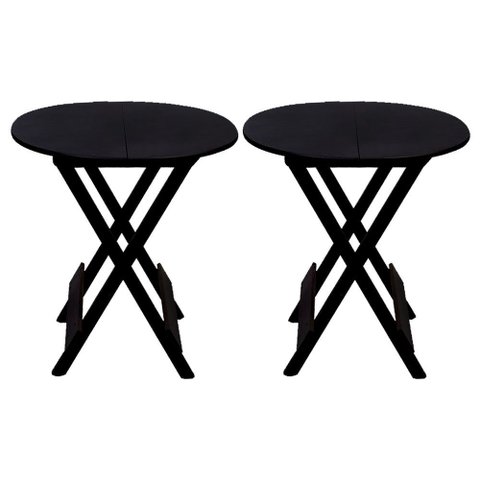 Kit 2 Mesas Redondas Dobráveis em Madeira Maciça 70x70 Preto Ideal para Bares e Restaurantes