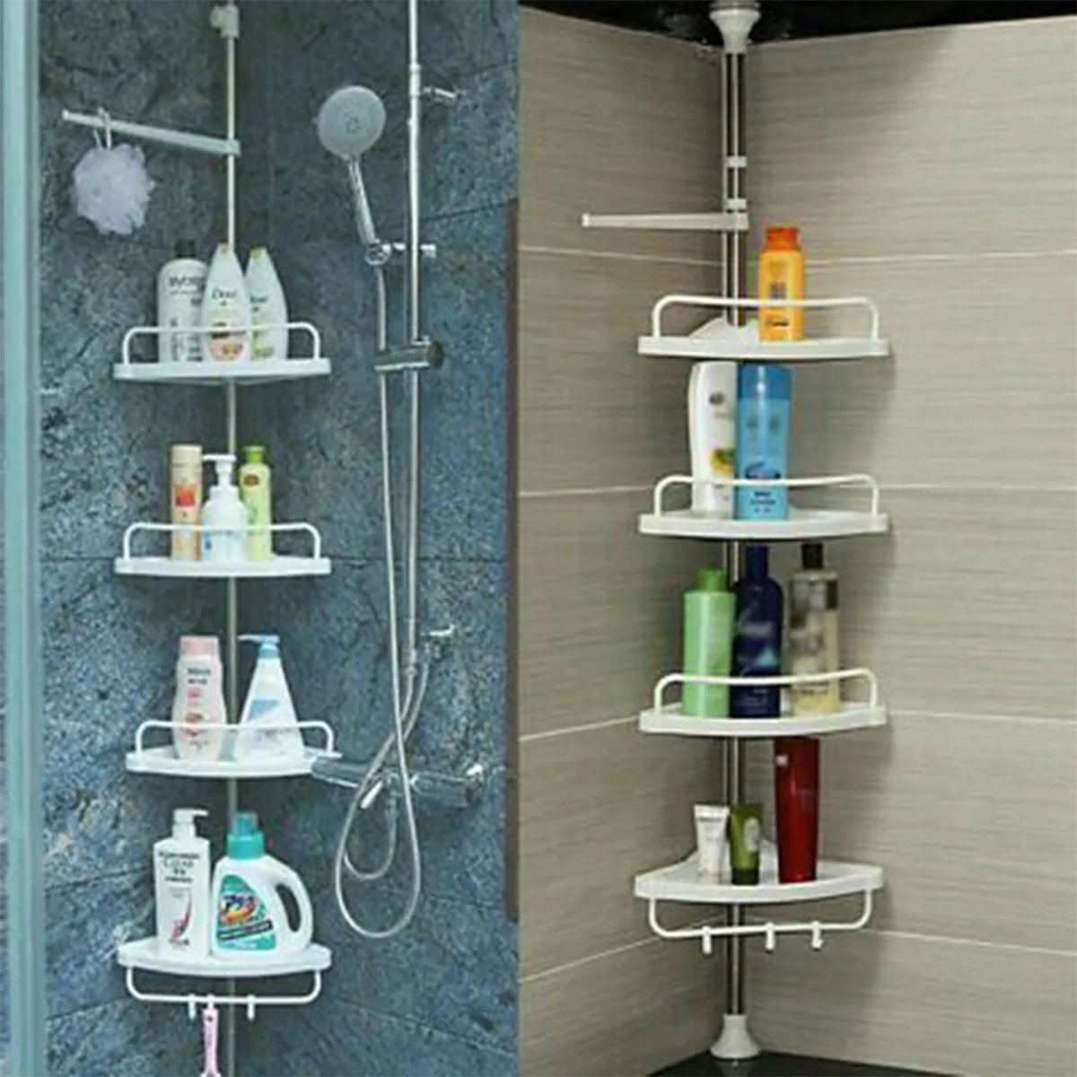 Organizador Banheiro Prateleira de Canto Suporte Inox Box Gancho Ajustavel Shampoo Condicionador Toa - 15