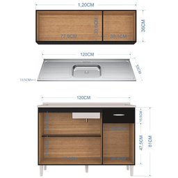 Armário Aéreo e Balcão de Cozinha com Pia Inox 120cm Classic P11 Preto - Mpozenato - 4 Armário Aéreo e Balcão de Cozinha com Pia Inox 120cm Classic P11 Preto - Mpozenato - 4