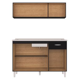 Armário Aéreo e Balcão de Cozinha com Pia Inox 120cm Classic P11 Preto - Mpozenato - 3 Armário Aéreo e Balcão de Cozinha com Pia Inox 120cm Classic P11 Preto - Mpozenato - 3