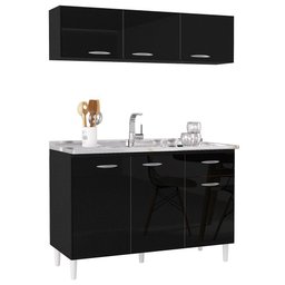 Armário Aéreo e Balcão de Cozinha com Pia Inox 120cm Classic P11 Preto - Mpozenato - 1 Armário Aéreo e Balcão de Cozinha com Pia Inox 120cm Classic P11 Preto - Mpozenato - 1