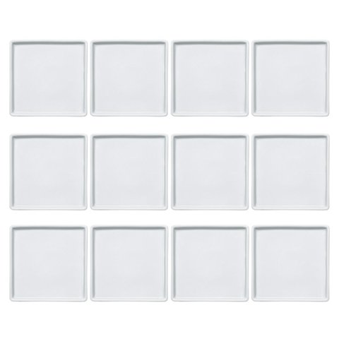 Conjunto 12 Pratos de Porcelana Branco Quadrados Rasos 16x16cm Americana Germer